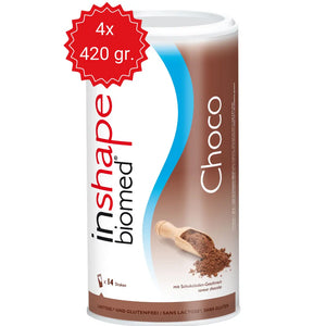 InShape Biomed Choco Mahlzeitersatz Pulver, 4x420 g Packung, cremiger Diätshake aus der Schweiz