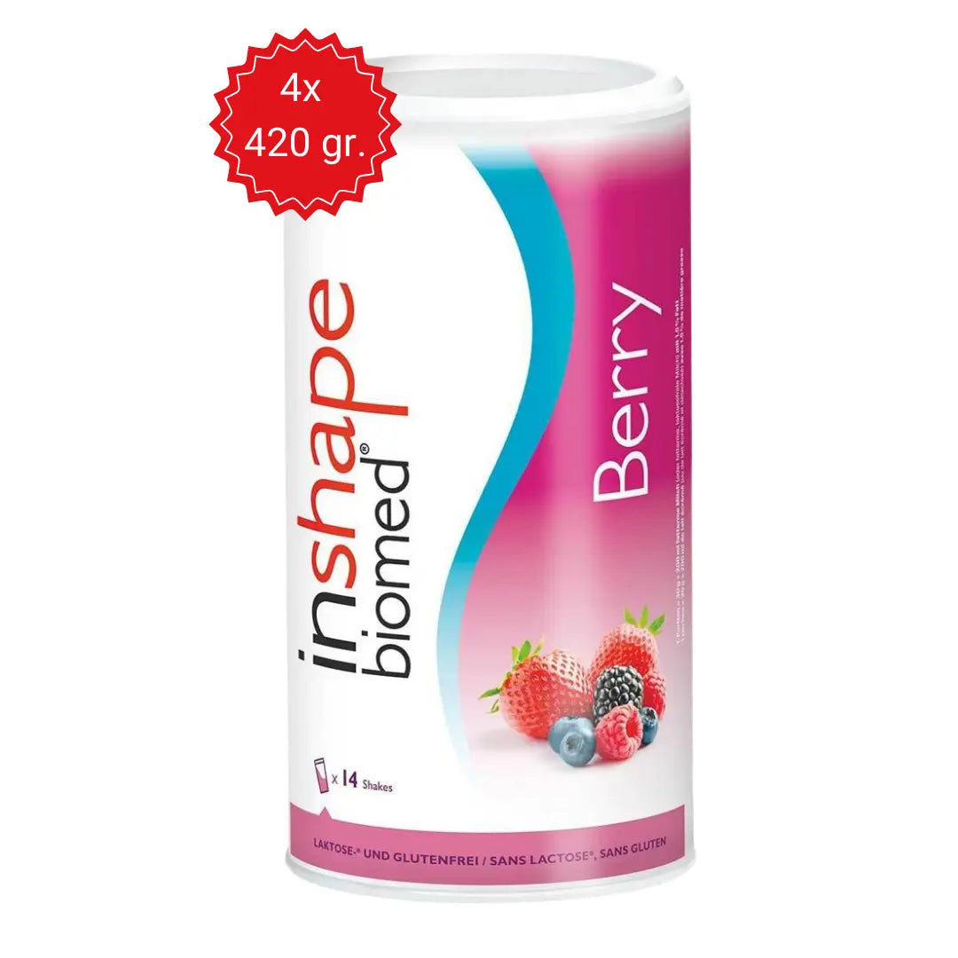 InShape Biomed Berry Mahlzeitersatz Pulver, 4x420 g Packung, fruchtiger Diätshake aus der Schweiz