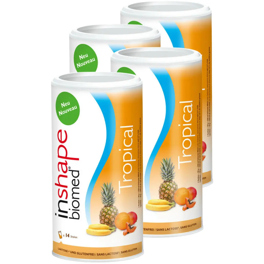 InShape Biomed Tropical Pulver 4x420 g, exotischer Mahlzeitersatz, schweizer Diätshake